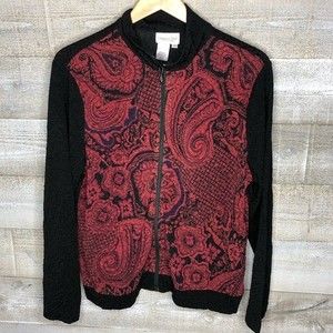 Coldwater Creek large red black paisley print zip up light jacket large